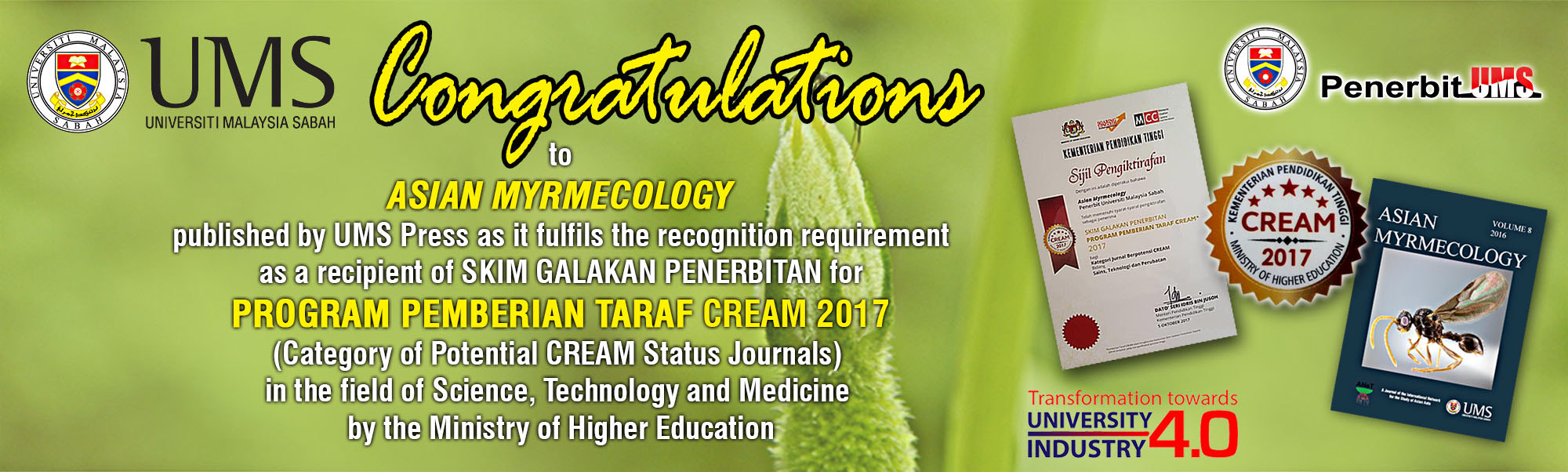 CREAM award for ASIAN MYRMECOLOGY