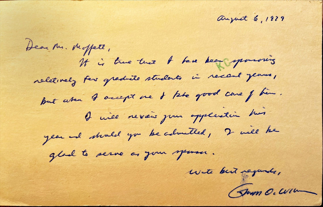 Edward O. Wilson’s first note mailed to the author, Mark Moffett